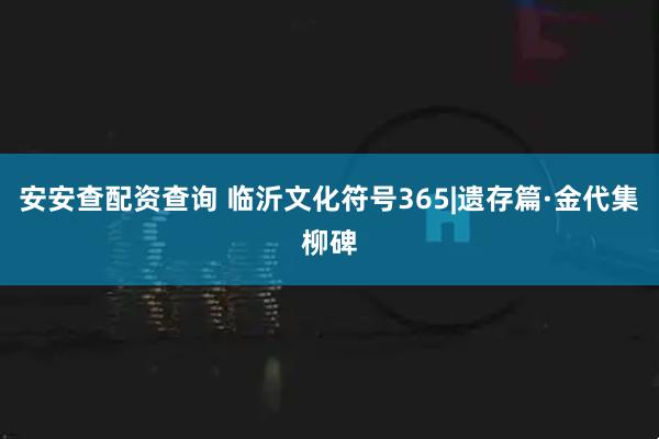 安安查配资查询 临沂文化符号365|遗存篇·金代集柳碑